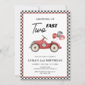 TWO FAST RED RACE CAR BOYS 2nd Birthday 招待状 (正面)