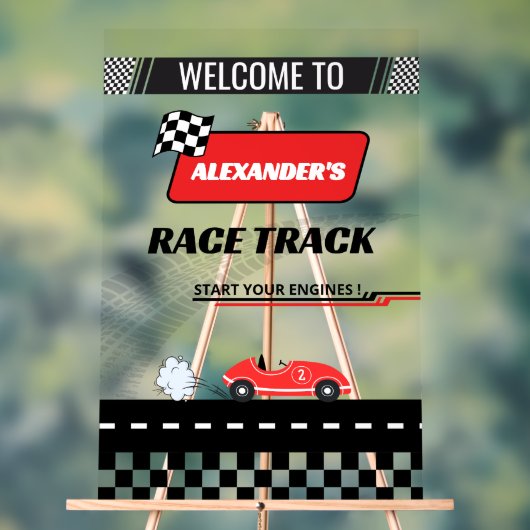Two Fast retro red race car boy birthday welcome アクリルサイン (ニュートラル)