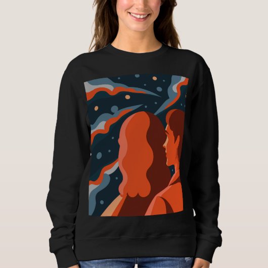 Two Figures Contemplating an Abstract Cosmic Scene スウェットシャツ (正面)