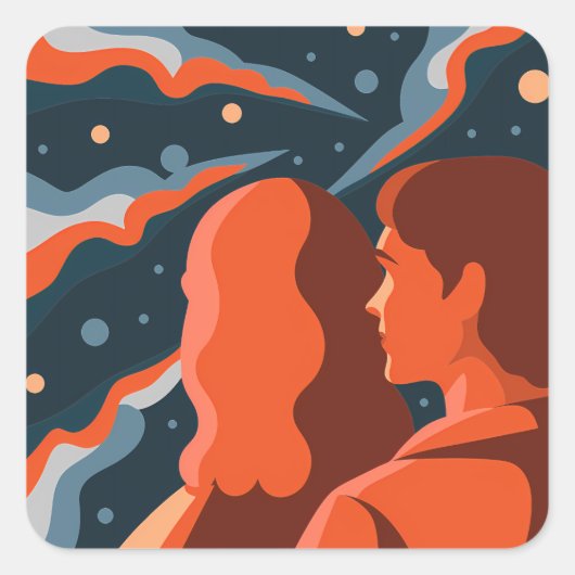 Two Figures Contemplating an Abstract Cosmic Scene スクエアシール (正面)