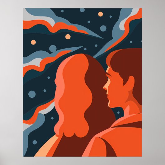 Two Figures Contemplating an Abstract Cosmic Scene ポスター (正面)