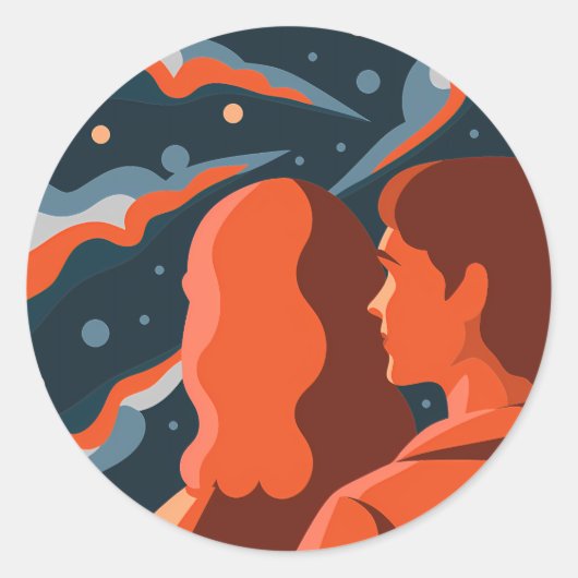 Two Figures Contemplating an Abstract Cosmic Scene ラウンドシール (正面)