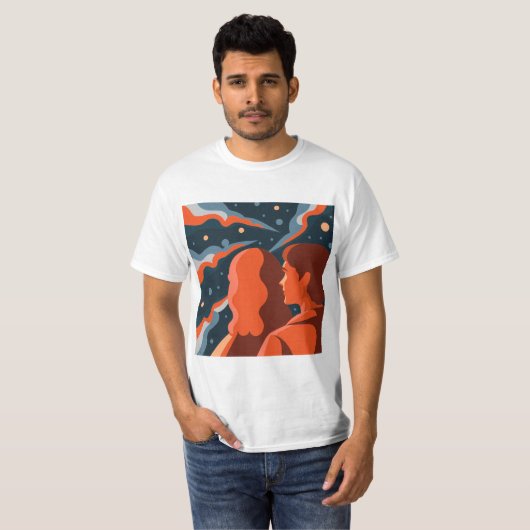 Two Figures Contemplating an Abstract Cosmic Scene Tシャツ (正面フル)