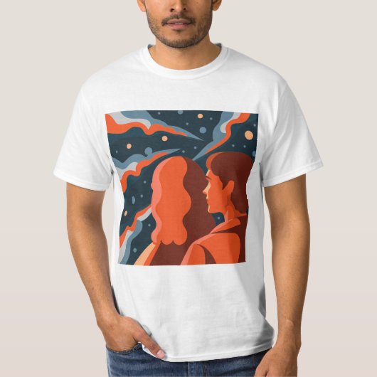 Two Figures Contemplating an Abstract Cosmic Scene Tシャツ (正面)