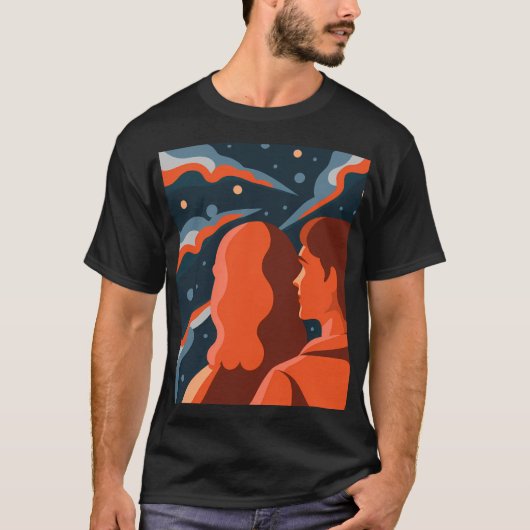 Two Figures Contemplating an Abstract Cosmic Scene Tシャツ (正面)