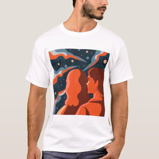 Two Figures Contemplating an Abstract Cosmic Scene Tシャツ (正面)