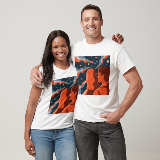 Two Figures Contemplating an Abstract Cosmic Scene Tシャツ (ユニセックス)
