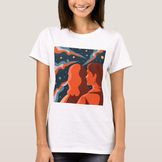 Two Figures Contemplating an Abstract Cosmic Scene Tシャツ (正面)