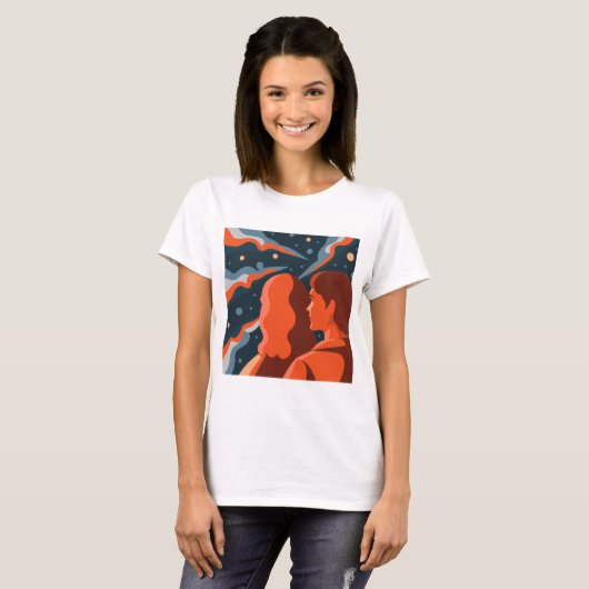 Two Figures Contemplating an Abstract Cosmic Scene Tシャツ (正面フル)