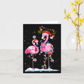 Two Flamingo With Santa Hat And Lights Merry Chris カード (黄色い花)