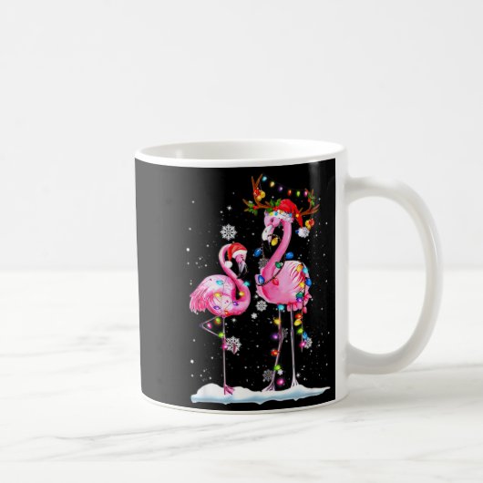 Two Flamingo With Santa Hat And Lights Merry Chris コーヒーマグカップ (右)