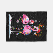 Two Flamingo With Santa Hat And Lights Merry Chris フリースブランケット (正面(横))