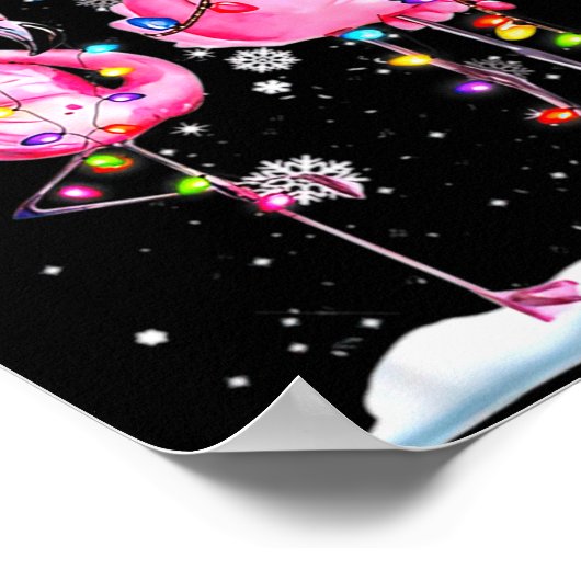 Two Flamingo With Santa Hat And Lights Merry Chris ポスター (角)