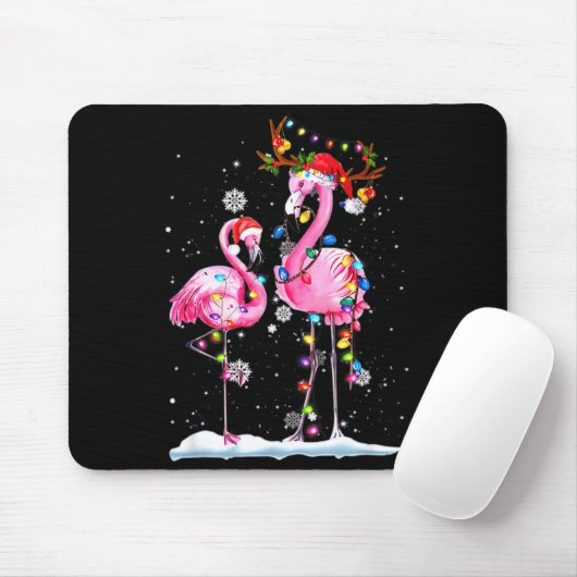 Two Flamingo With Santa Hat And Lights Merry Chris マウスパッド (マウス)
