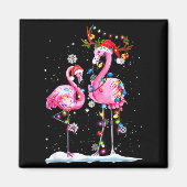 Two Flamingo With Santa Hat And Lights Merry Chris マグネット (正面)