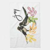 "Two for Joy"マグパイとフローラアクセント キッチンタオル (縦)