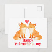 Two Foxes with Heart – Valentine’s Day Illustratio ポストカード (正面/裏面)