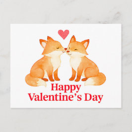 Two Foxes with Heart – Valentine’s Day Illustratio ポストカード