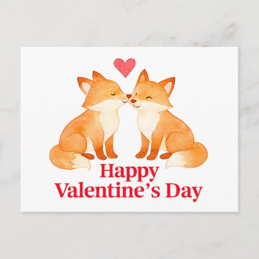 Two Foxes with Heart – Valentine’s Day Illustratio ポストカード (正面)