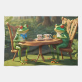 Two frogs having tea キッチンタオル (横)