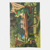 Two frogs having tea キッチンタオル (縦)
