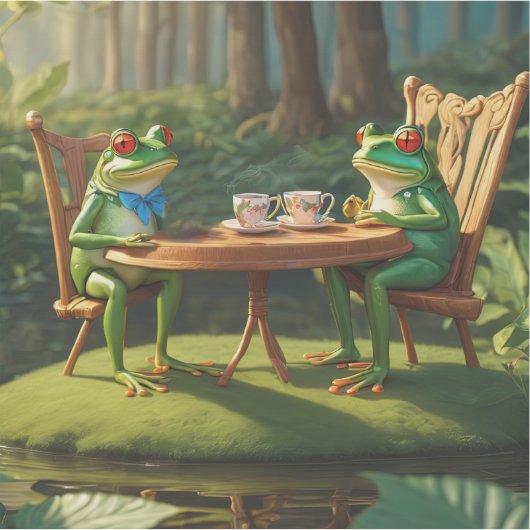 Two frogs having tea シール (正面)