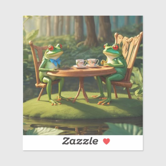 Two frogs having tea シール (シート)
