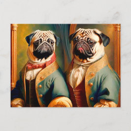 Two Funny Anthropomorphic Vintage Pug ポストカード