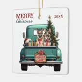 Two German Shepherd Dogs Retro Truck Christmas セラミックオーナメント (左)