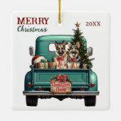 Two German Shepherd Dogs Retro Truck Christmas セラミックオーナメント (裏面)