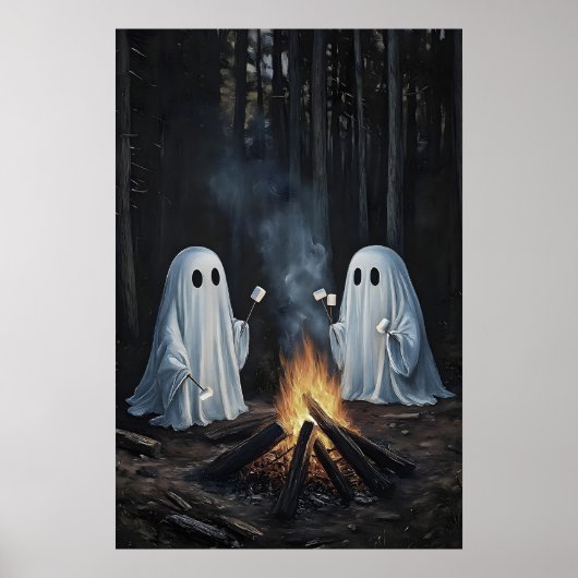 Two Ghosts By Campfire In Woods With Marshmallows ポスター (正面)
