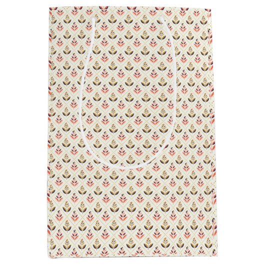 Two gift bags with repetitive holiday-themed  ミディアムペーパーバッグ (正面)