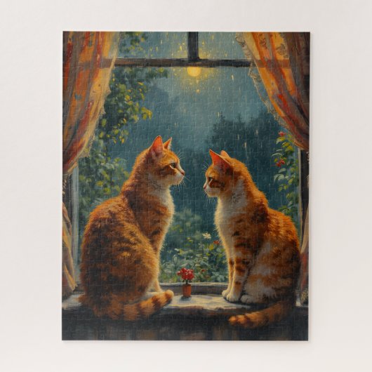 Two ginger cats sitting in front of a window ジグソーパズル (縦)
