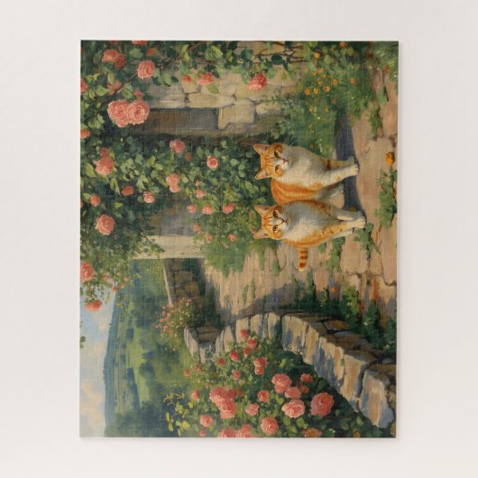 Two Ginger Cats walking along a path ジグソーパズル (縦)