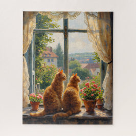 Two ginger staring out of a window   ジグソーパズル