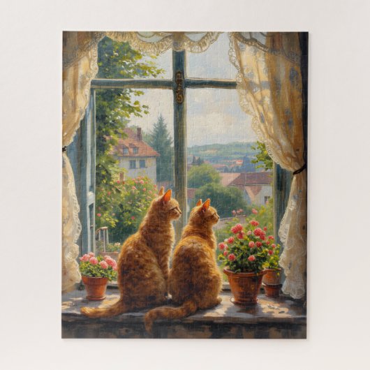 Two ginger staring out of a window ジグソーパズル (縦)