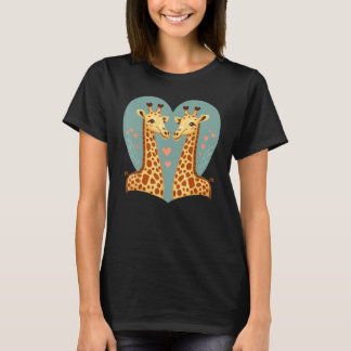 Two Giraffe Animals Valentines Day Love on Couple  Tシャツ