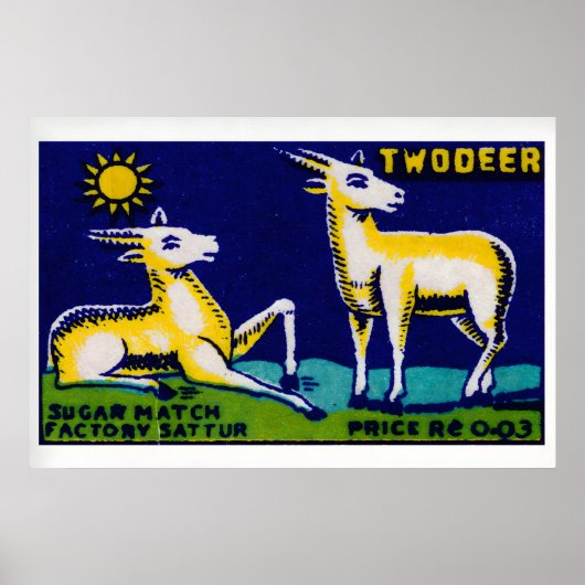 Two Golden Deer - Matchbox Print - Aesthetic Wall ポスター (正面)