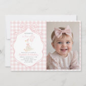 Two Goose 間抜け Girl Pink Bow 2nd Birthday写真 招待状 (正面)