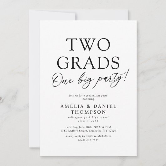 Two Grads One Big Party Graduation 招待状 (正面)