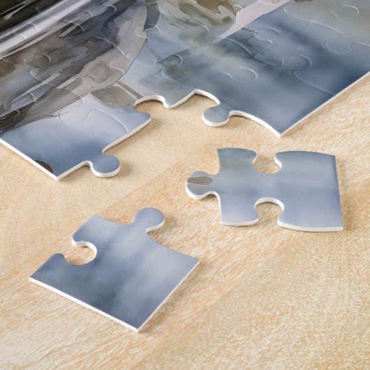 Two grebes among white pond plants ジグソーパズル (側面)