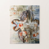 Two grebes among white pond plants ジグソーパズル (縦)