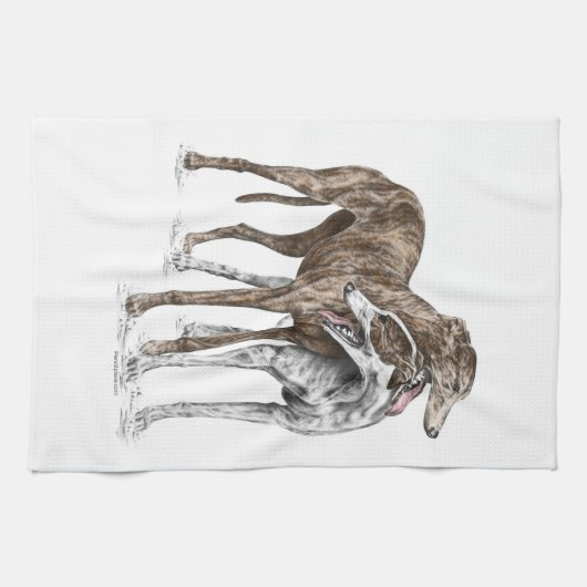 Two Greyhound Friendsドッグアート キッチンタオル (横)