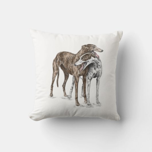 Two Greyhound Friendsドッグアート クッション (正面)