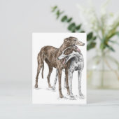 Two Greyhound Friendsドッグアート ポストカード (スタンド正面)