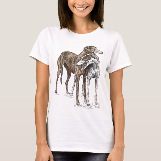 Two Greyhound Friendsドッグアート Tシャツ (正面)