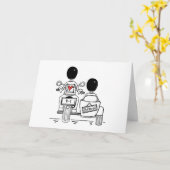 Two Grooms Biker Motorcycle and Sidecar Wedding カード (黄色い花)