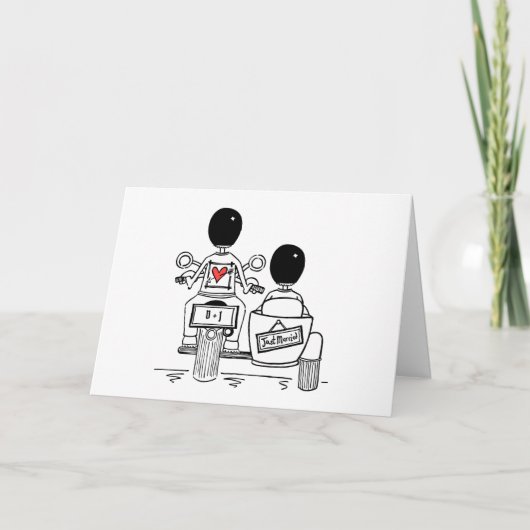 Two Grooms Biker Motorcycle and Sidecar Wedding カード (正面)