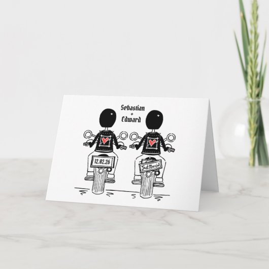 Two Grooms Biker Motorcycle Wedding カード (正面)