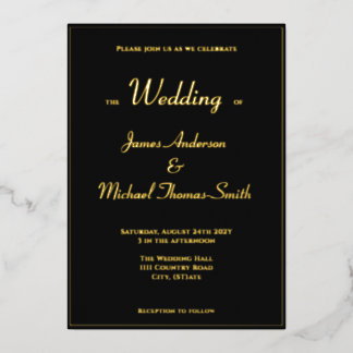 Two Grooms Elegant Black Gold Tuxedo Wedding Gold 箔招待状